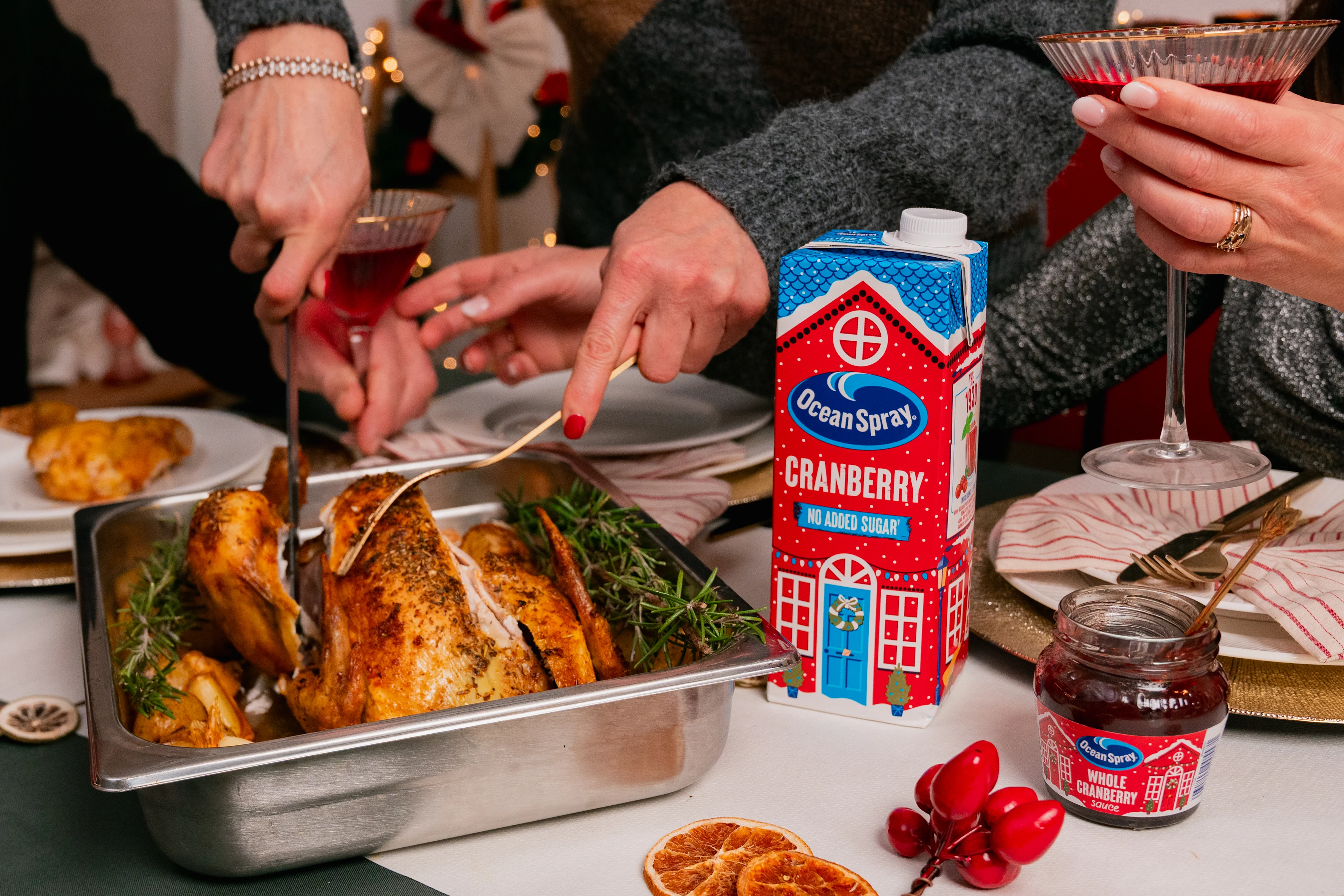 No Sugar Added Cranberry with a turkey being carved.