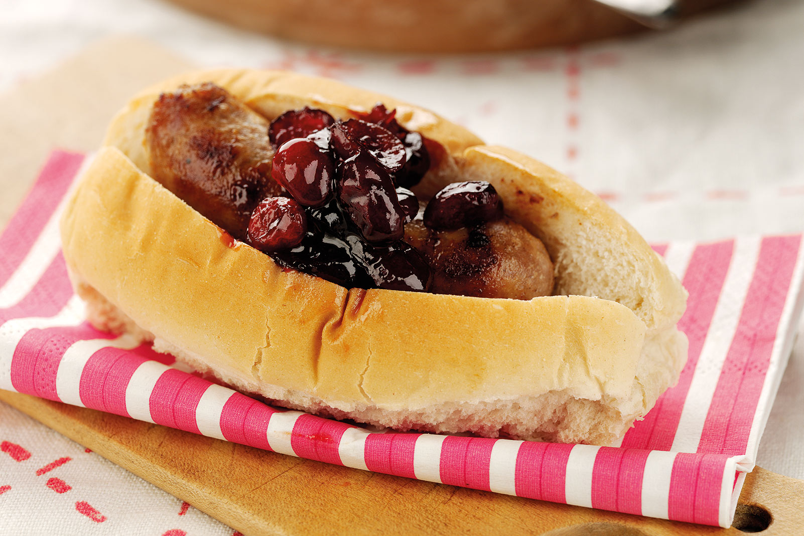 Hot Dogs with Chunky Cranberry Beer Topping