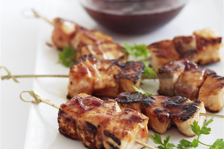 Salmon skewers with Cranberry Glaze